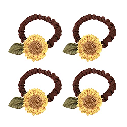 Sunflower Hair Scrunchies 4-Pack Floral Elastic Ponytail Holders for Women