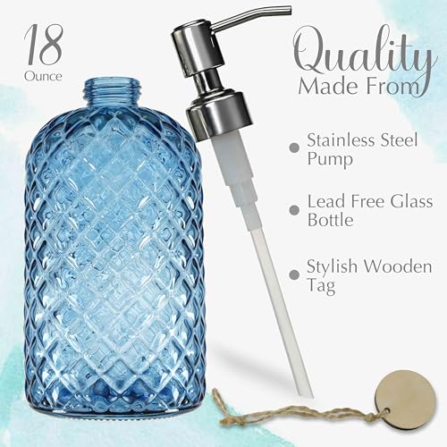 JASAI 18Oz Gem Patterned Glass Soap Dispenser - Stylish & Functional
