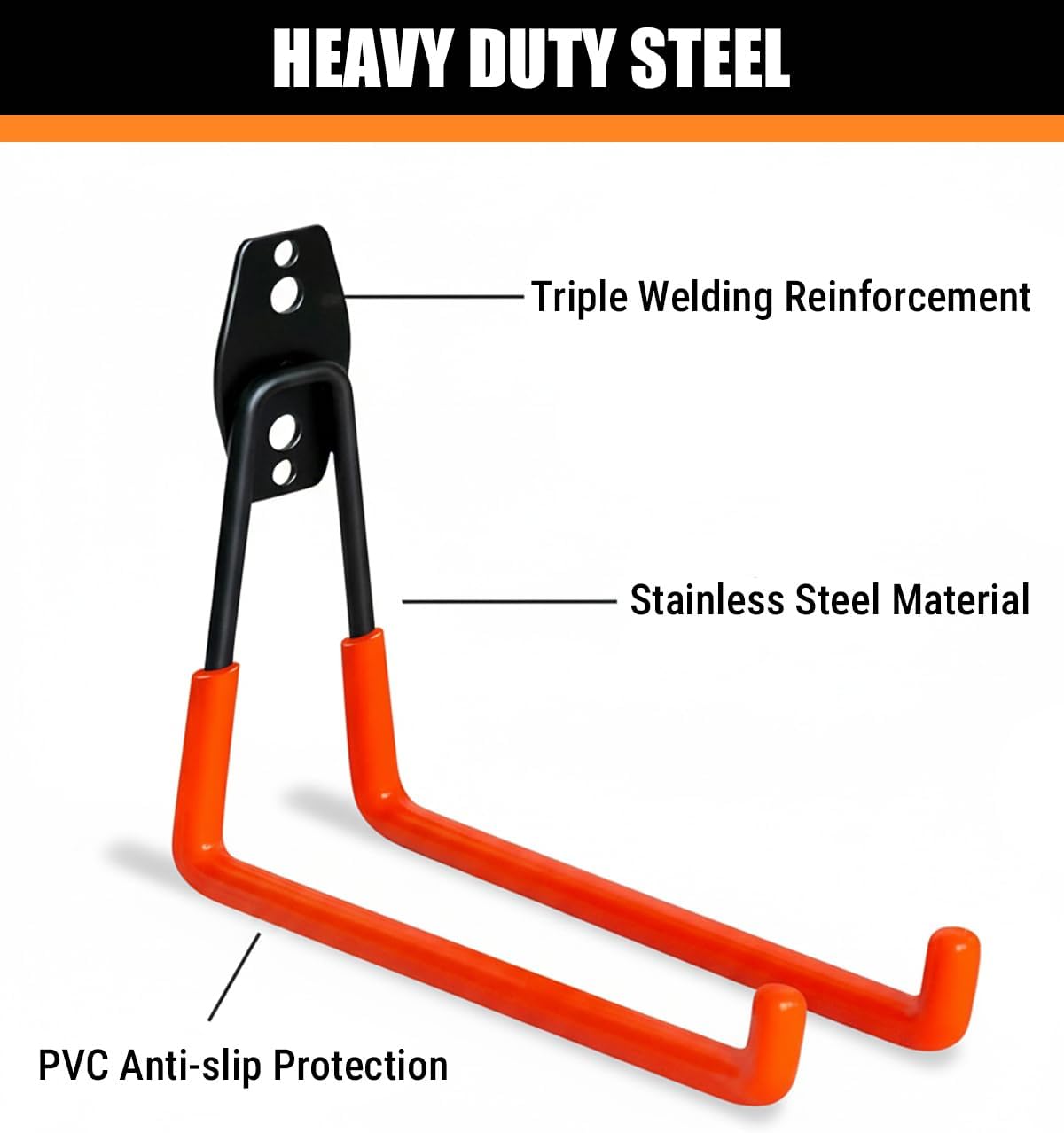 WMK Heavy Duty Garage Hooks - 7.3'' Wall Mount Utility Hooks for Tools & Bikes | 4 Pack (Orange)