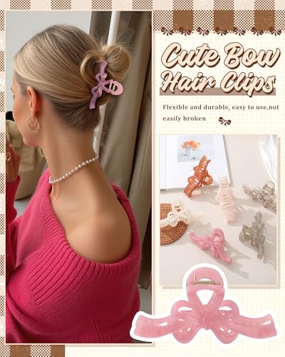 Secroma 6-Piece Large Bow Hair Claw Clips, Non-Slip Jelly Matte Clips
