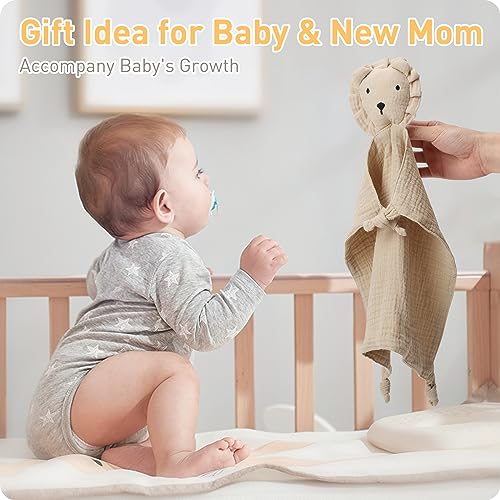 Knirose Soft Muslin Cotton Lion Lovey Blanket for Newborns
