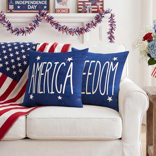 OTOSTAR 4th of July Throw Pillow Covers, Star Flag Patriotic Set of 4, 16x16