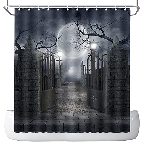 Halloween Spooky Night Courtyard Shower Curtain, Waterproof 72x72 Inch