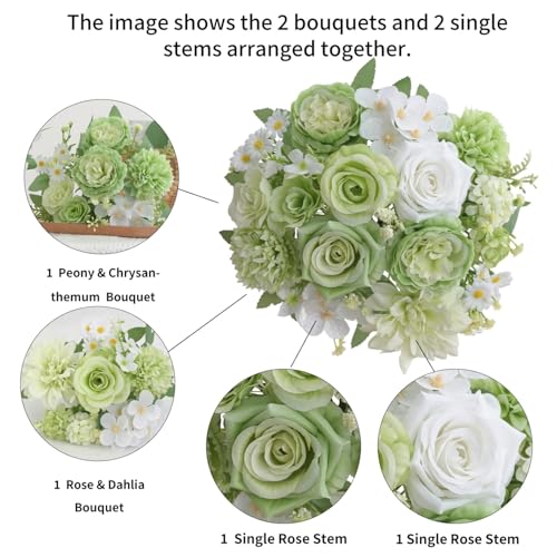 Artificial Flower Set - 4 Pcs Peony and Rose Bouquets for Home Decor