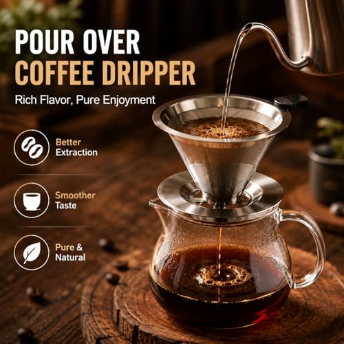 Sancagy Reusable Stainless Steel Pour Over Coffee Dripper with 600 Mesh Filter