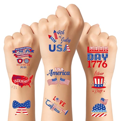 150 PCS 4th of July Temporary Tattoos Patriotic American Flag Stickers