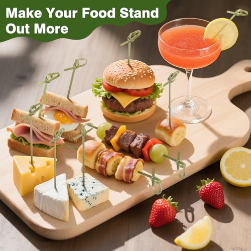 200-Piece 6-Inch Bamboo Knot Cocktail Picks - Decorative Appetizer Skewers