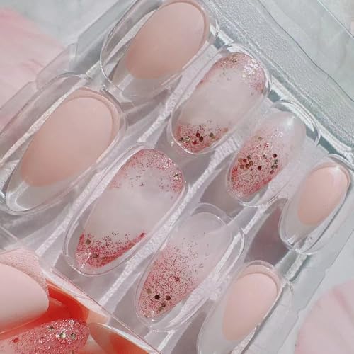French Tip Press on Nails Medium Square Sparkly Starry Sky Design