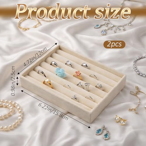 Eldraqth Velvet Ring Organizer Trays - Stackable Jewelry Drawer Inserts (2 Pcs)