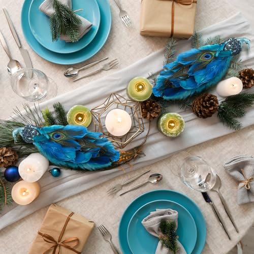 6 Classic Style Peacock Christmas Tree Ornaments with Feathers - Holiday Decorations