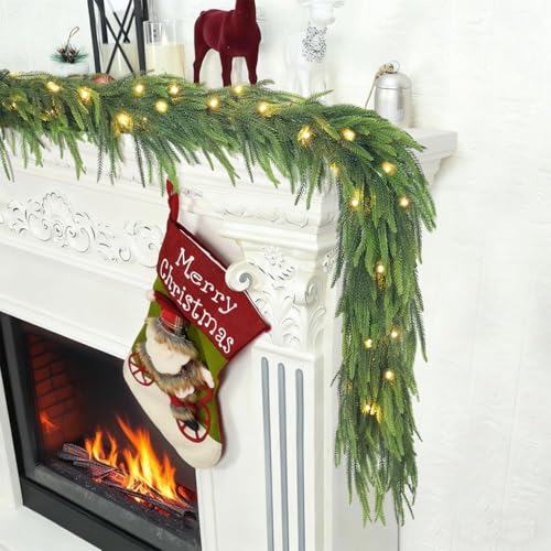 6.56ft Pre-Lit Christmas Garland with 40 LED Lights, Real Touch Norfolk Pine
