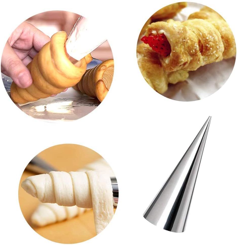 Skiennix 10-Pack Large Cream Horn Forms - Non-Stick 5-Inch Pastry Moulds for Croissants & Desserts