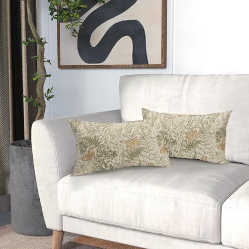 Aportt 12x20 Inch Botanical Leaf Lumbar Pillow Covers - Set of 2