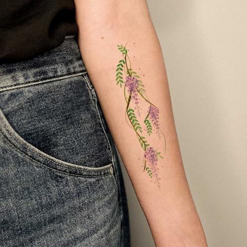 Watercolor Flower Temporary Tattoos - 6 Sheets Waterproof Floral Body Art