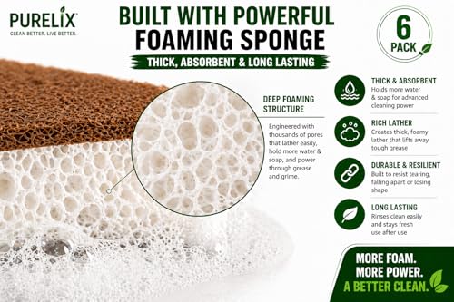 Heavy Duty Non-Scratch Kitchen Sponges - 6 Pack for Tough Cleaning