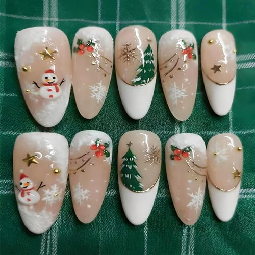Christmas Press on Nails Medium Almond French Tip False Nails