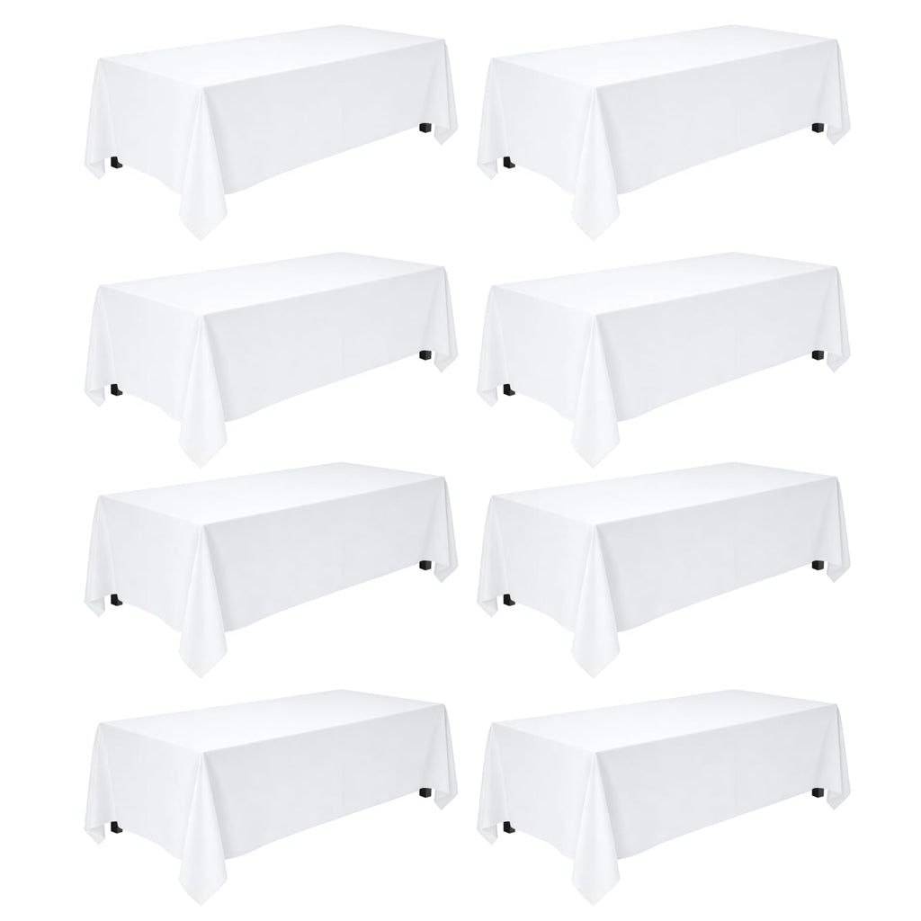 pepmily 8 Pack White Table Cloth 90x156 Inch Rectangle Tablecloths for 8 Foot Rectangle Tables, Wrinkle Resistant Washable Polyester Fabric Rectangular Table Cover for Dining Banquet Wedding Party