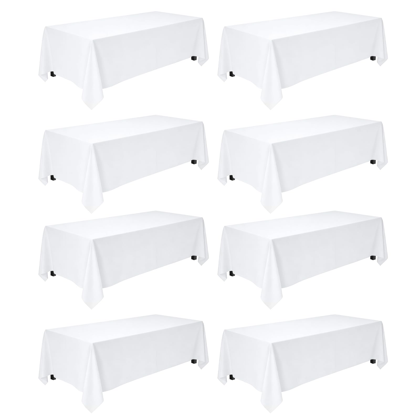 pepmily 8 Pack White Table Cloth 90x156 Inch Rectangle Tablecloths for 8 Foot Rectangle Tables, Wrinkle Resistant Washable Polyester Fabric Rectangular Table Cover for Dining Banquet Wedding Party