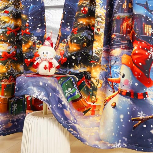 High Precision Blue Christmas Window Curtains 52x63 Inches - Pack of 2