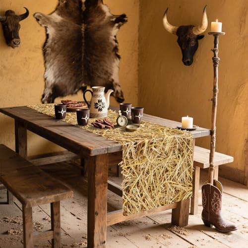 6Pcs Straw Table Runner Set - 14x108 Inch Farmhouse Decor