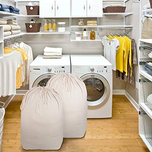 MCleanPin Washable Laundry Bags with Handles, 140L Storage - Beige (2 Pack)
