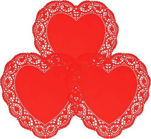 10-Inch Heart Doilies - 25 Pcs Red Valentine Craft Set