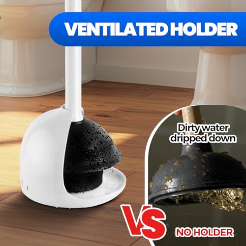 Denvlex Pearl White Toilet Plunger with Holder - Heavy Duty Bathroom Cleaner