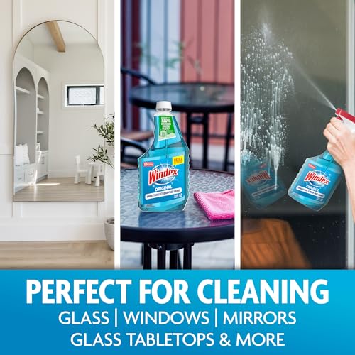 Windex Original Glass and Window Cleaner, 32 Fl Oz Refill Pack of 3 + Trigger