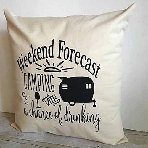 Weekend Forecast Camping Throw Pillow Cover, 18" x 18" Cotton Linen Case