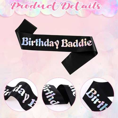 Birthday Baddie Sash - Black Satin with Glitter & Foil for Parties