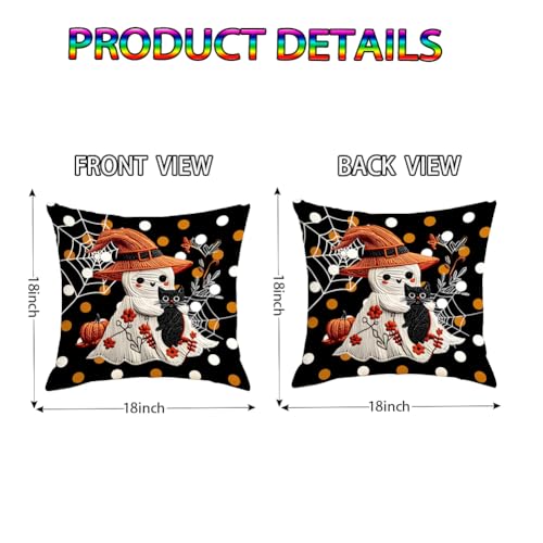 Halloween Pillow Covers Set of 2 - 18x18 Inch Double-Sided Ghost Decor