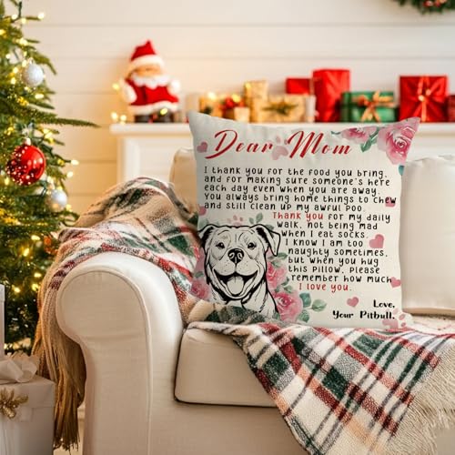 Pitbull Mom Pillow Cover 18x18 Inch Dog Lover Throw Pillowcase