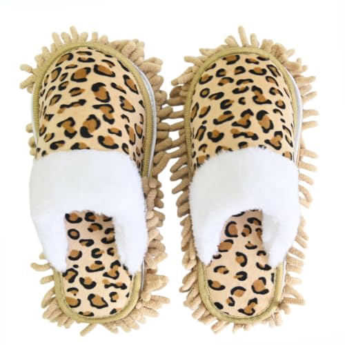 Yusarinl Microfiber Mop Slippers Reusable Washable Floor Cleaning Shoes - Leopard Print, US Women 5.5-9 / Men 6-7