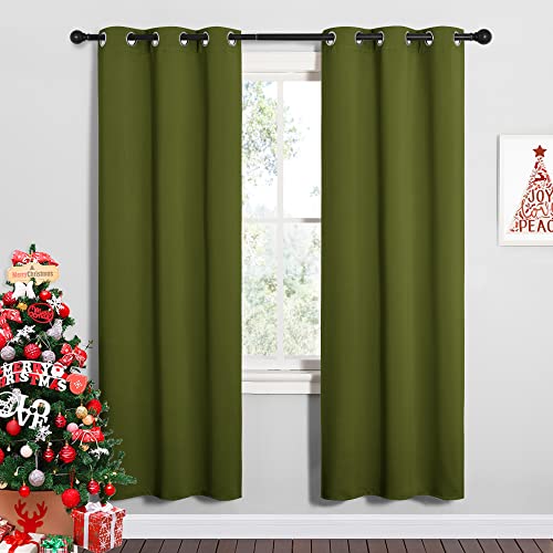 Olive Green Blackout Curtains - 34x72 Inch Grommet Drapes