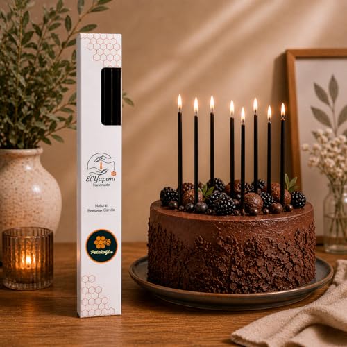 Petekoğlu 15-Pack Beeswax Taper Candles – Handcrafted Black Slim Candles