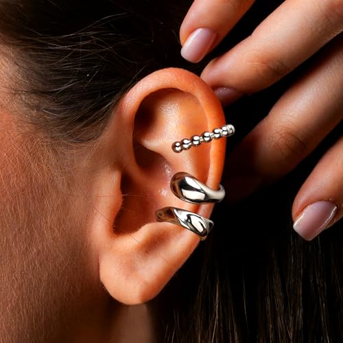 14K Gold Plated Non-Piercing Ear Cuffs - 3 Pcs Hypoallergenic Clip Earrings for Women