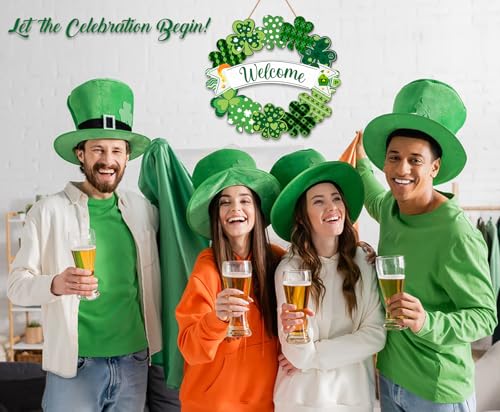 Wooden St. Patrick's Day Shamrock Wreath - Lucky Welcome Sign