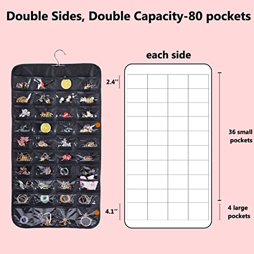Bloss Hanging Jewelry Organizer for Closet Black - 80 Pockets & Multi-Use Storage
