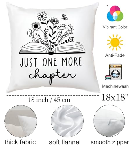 Just One More Chapter Book Lovers Throw Pillow Cover 18x18