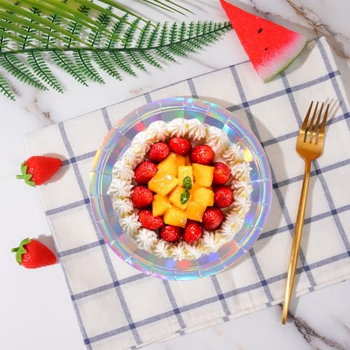 Tyzarglef 7-Inch Iridescent Disposable Paper Plates - 50 Count Bulk