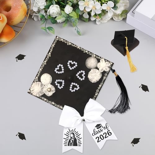 Class of 2026 Graduation Cap Bow with Clip - White Satin Hair Accessory