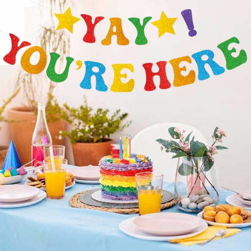 Yay! You're Here Rainbow Banner Decoration - Welcome Back Sign (Rainbow-1)