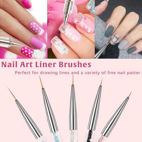 5-Piece Nail Art Brush and Double-Ended Dotting Pen Set for Acrylic Designs