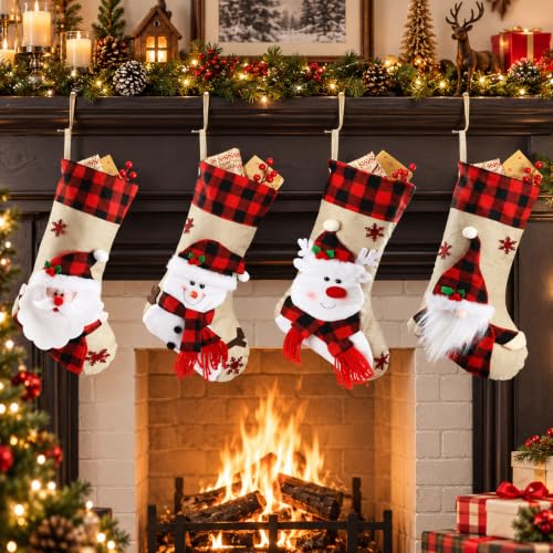 Christmas Stockings Burlap Plaid Snowman 18.5 Inch Non-Custom Pack