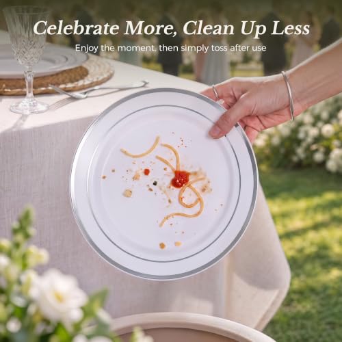 Heavy Duty Silver Plastic Plates 120PCS Set for Parties and Events - Variation of Silver / 120PCS