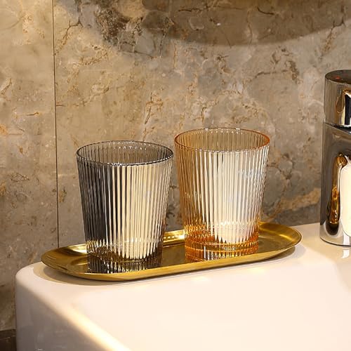 CeroDimo 2-Piece Gold Stainless Steel Oval Vanity Tray Jewelry Dish
