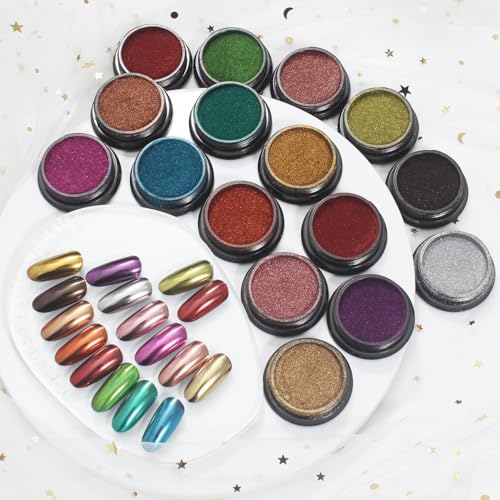 Artdone 16-Jar Chrome Nail Pearl Powder Mirror Pigment Kit