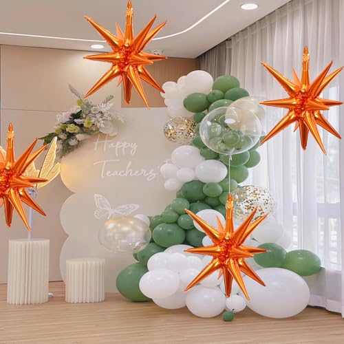 Orange Star Foil Balloons 22 Inch 14-Pointed 4D Cone Shape Party Decorations