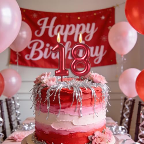 Red Number 8 Birthday Candle - 8th Birthday Cake Topper Decoration