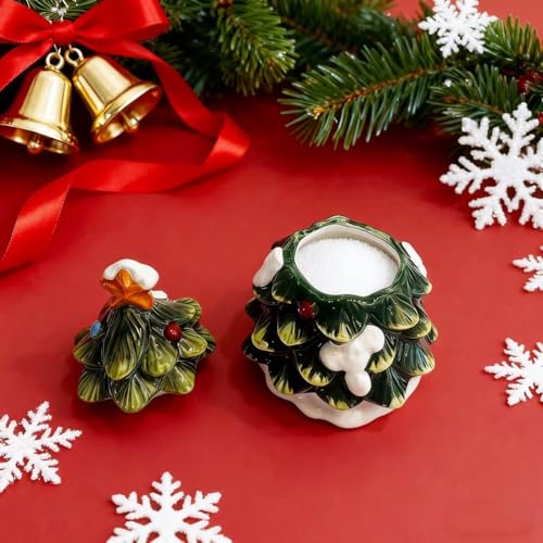 Ceramic Hand-Painted Christmas Tree Sugar Bowl - 210ml Holiday Kitchen Decor
